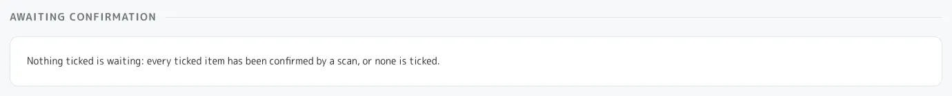 Work: confirmed done against awaiting confirmation.